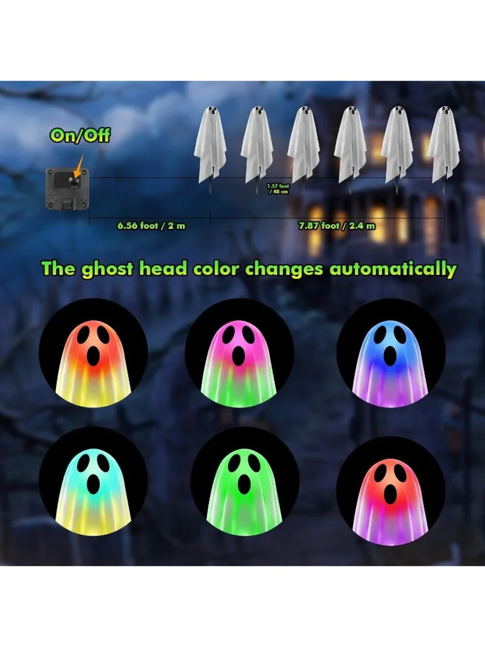 6Pack Solar Cloth Ghost Lights Spooky Outdoor Front Porch Halloween Party Decor